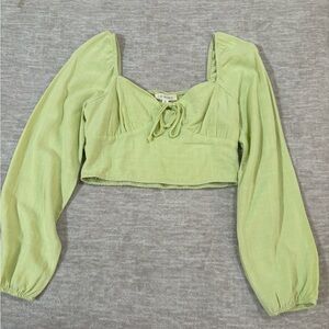 La Hearts Light Green Puff Sleeve Crop Top